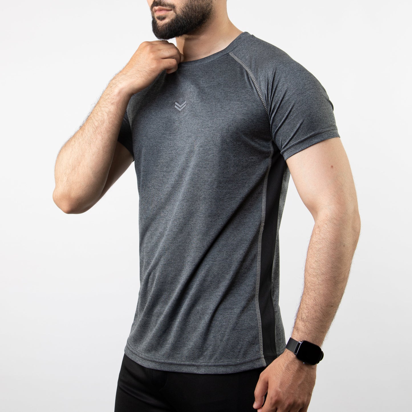 Textured Charcoal Quick Dry Tee with Thread Detailing & Black Panel