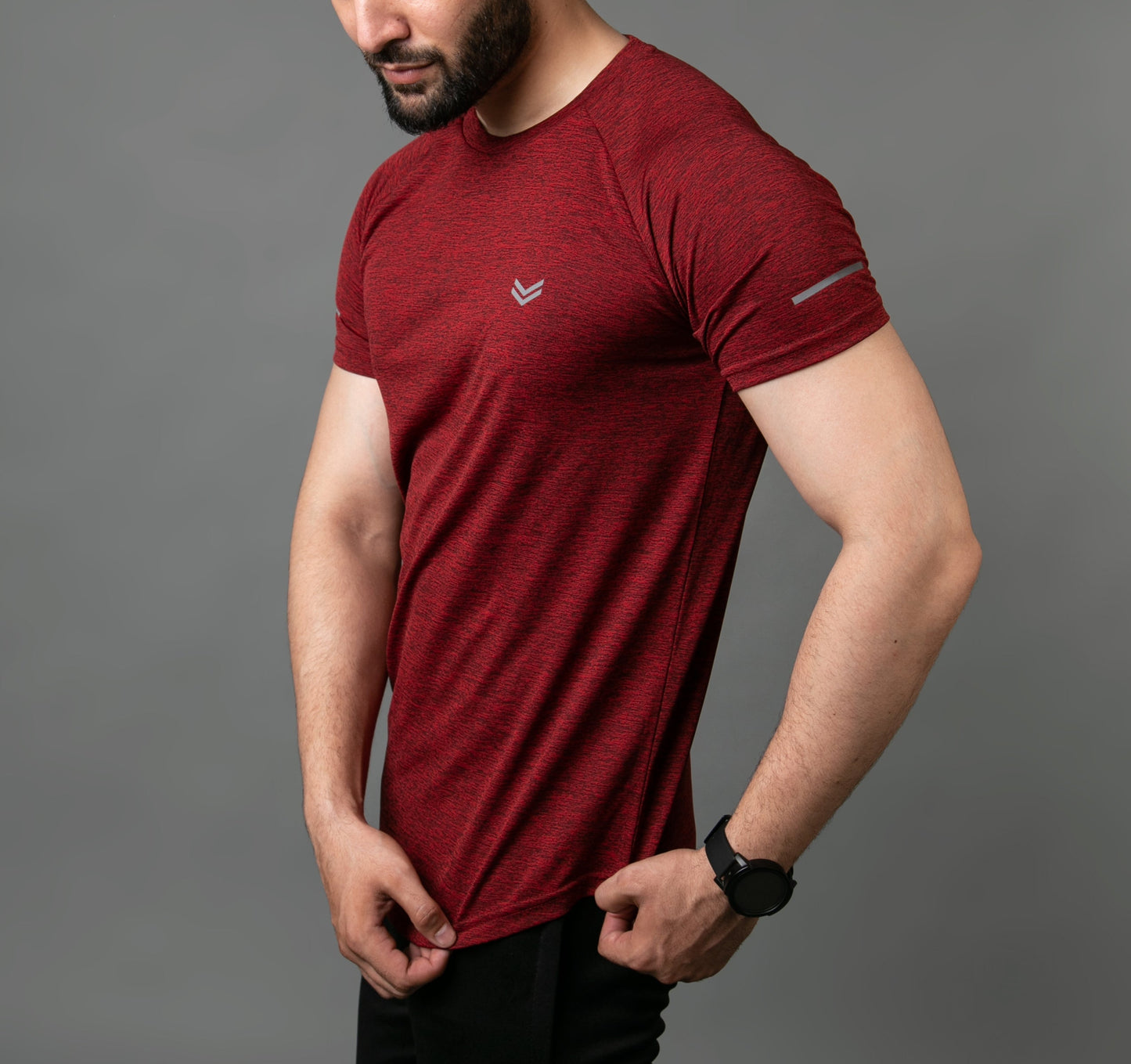 Maroon Melange Quick Dry Tee With Reflective Detailing