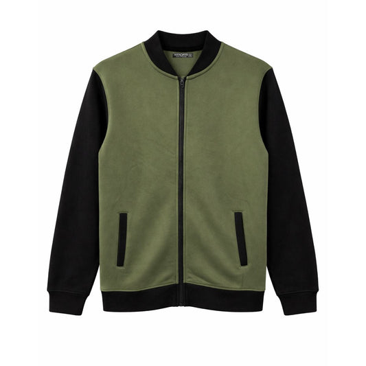 HG Contrast Sleeves Exclusive Fleece Zipper Jacket - Olive Green