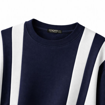 HG Cut & Sew Color-Block Crewneck Polyester Fleece Sweat Shirt – Navy