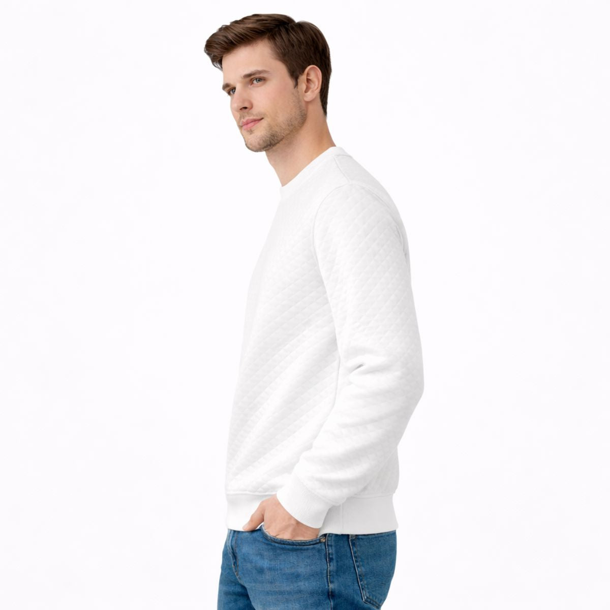 HG Premium Quilted Crew Neck Sweatshirt for Men – Super White