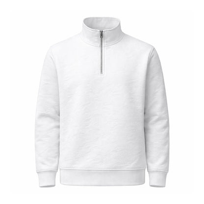 HG Premium Quilted Mock Neck Half Zipper Sweat Shirt - Super White