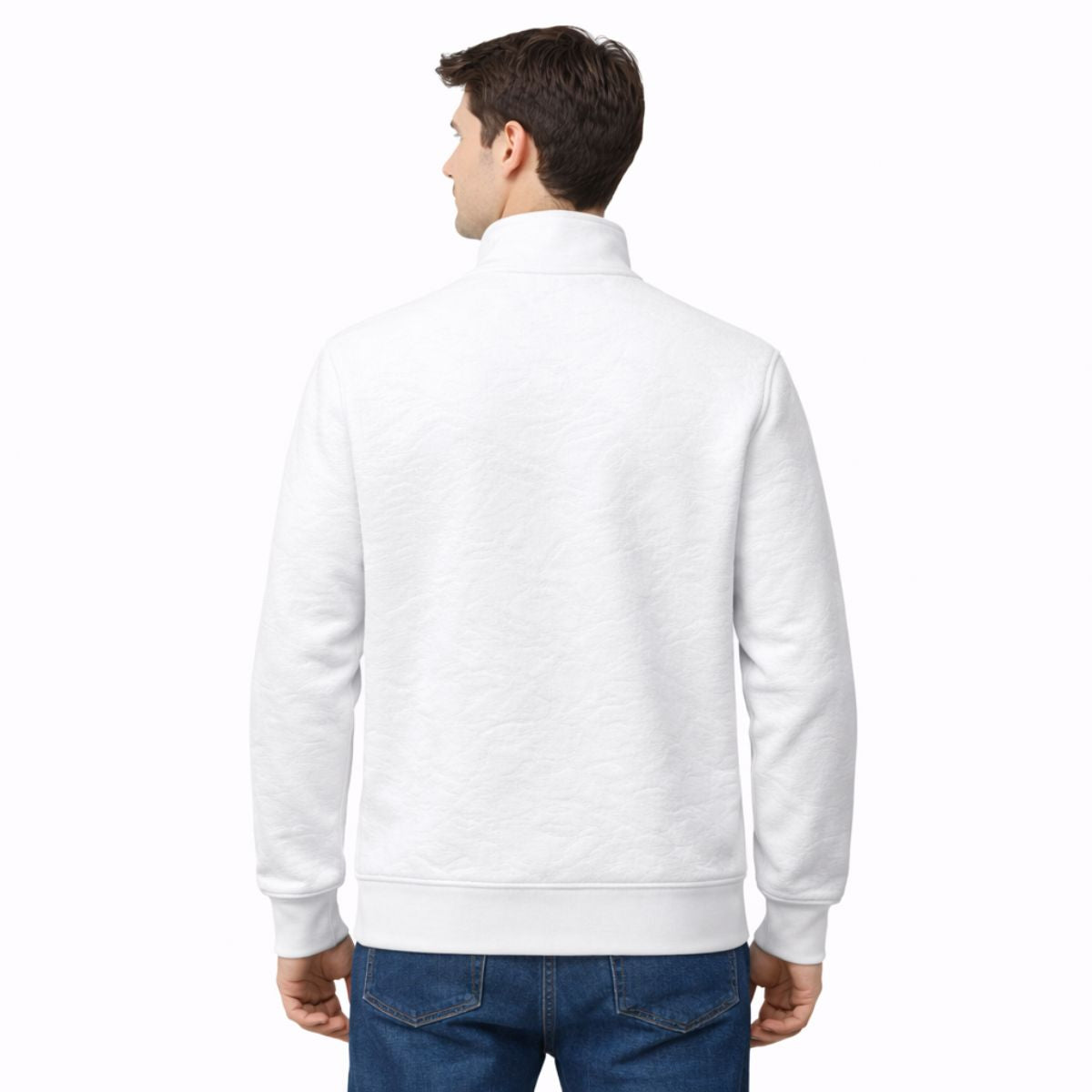 HG Premium Quilted Mock Neck Half Zipper Sweat Shirt - Super White