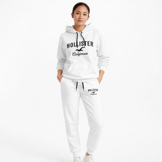 Women’s Printed Hoodie & Joggers Fleece Tracksuit - White