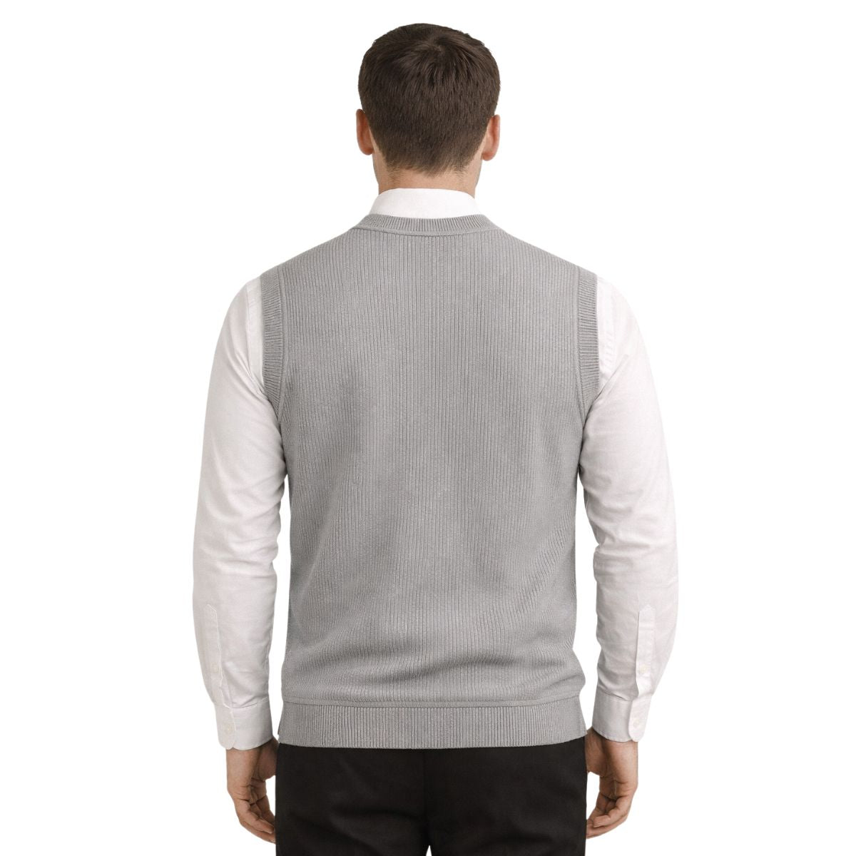 HG Men's Ribbed V-Neck Sleeveless Sweater - Light Gray