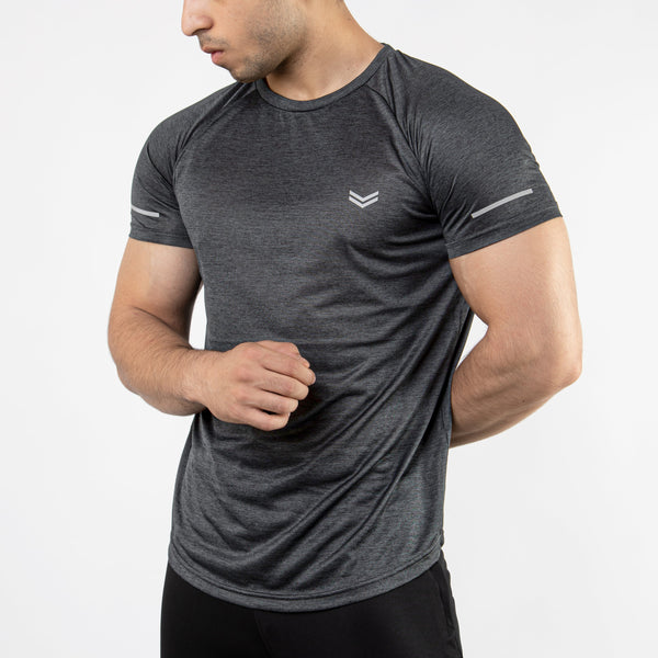 Textured Charcoal Quick Dry T-Shirt With Reflective Detailing