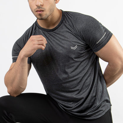 Textured Charcoal Quick Dry T-Shirt With Reflective Detailing