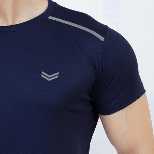 Navy Mesh Quick Dry T-Shirt with Shoulder Reflectors