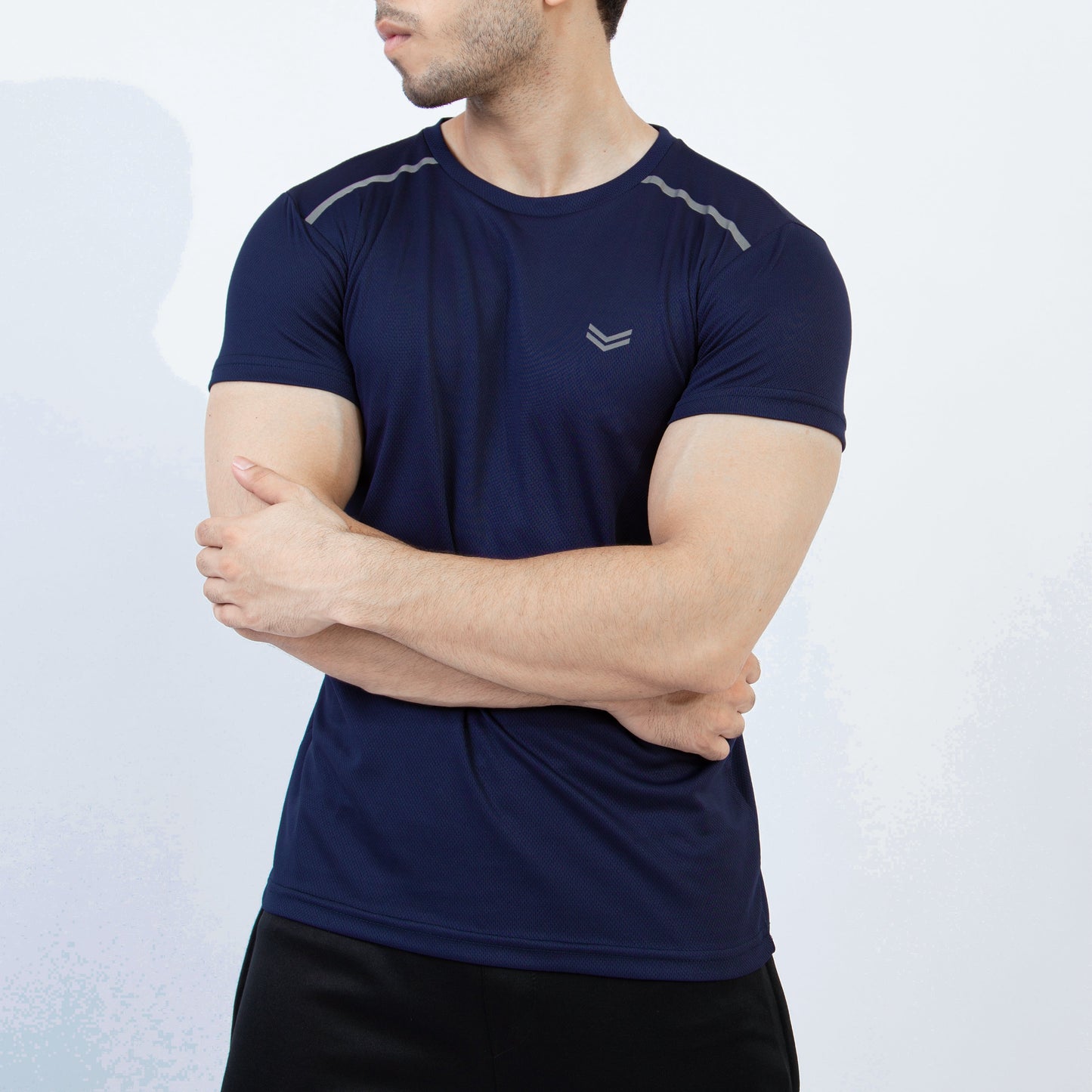 Navy Mesh Quick Dry T-Shirt with Shoulder Reflectors
