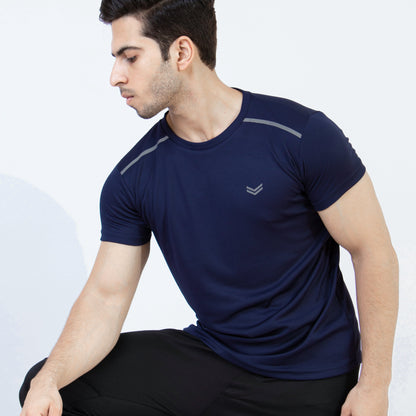 Navy Mesh Quick Dry T-Shirt with Shoulder Reflectors