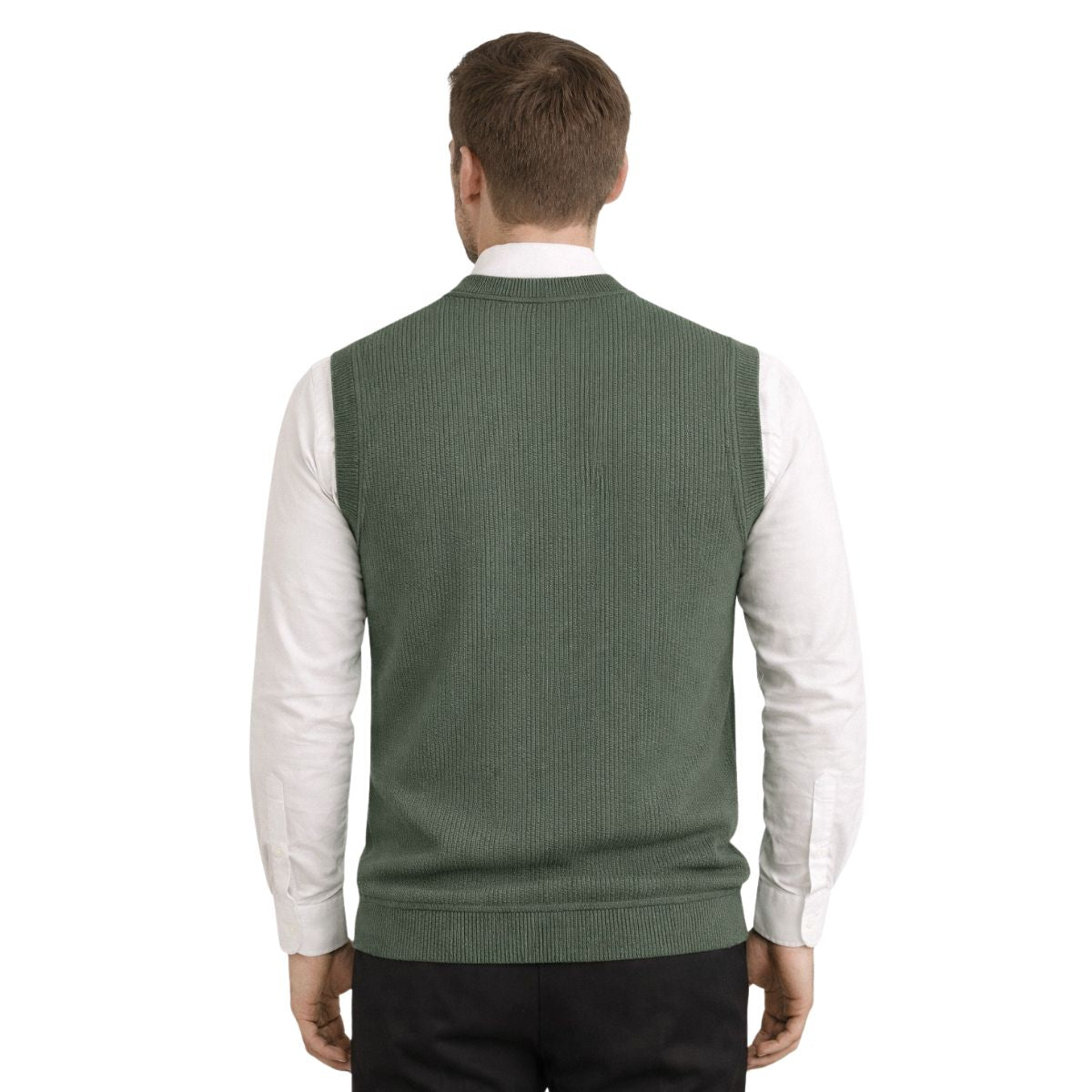 HG Men's Ribbed V-Neck Sleeveless Sweater - Lunar Green