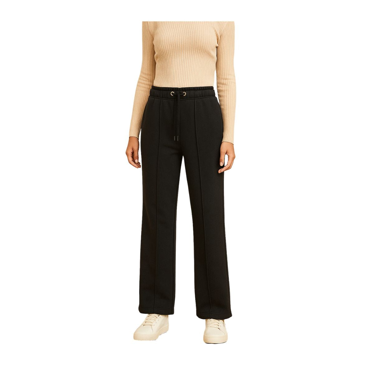 HG Soft Terry Straight Trousers for Women With Center Seam – Black