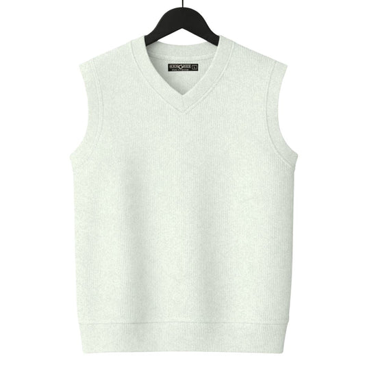 HG Men's Ribbed V-Neck Sleeveless Sweater - Textured Off White