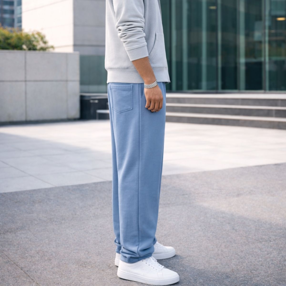 HG Classic Terry Loose Fit Trousers with Zipper Pockets - Slate Blue