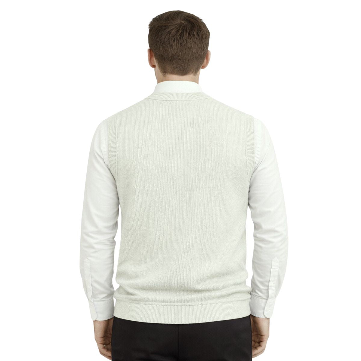 HG Men's Ribbed V-Neck Sleeveless Sweater - Textured Off White