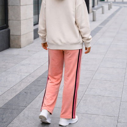 HG Women’s Relaxed Fit Terry Straight Trousers with Side Tape - Peach