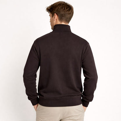 HG Men's Mock Neck Rib Knitted Full Sleeves Zipper Shirt - Choclate Brown