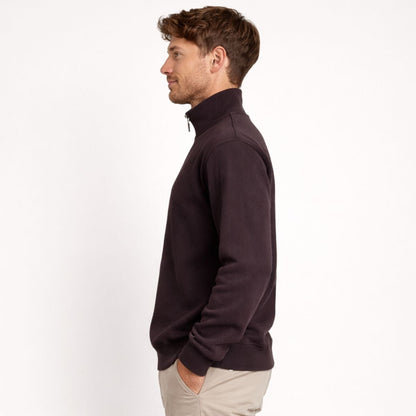 HG Men's Mock Neck Rib Knitted Full Sleeves Zipper Shirt - Choclate Brown