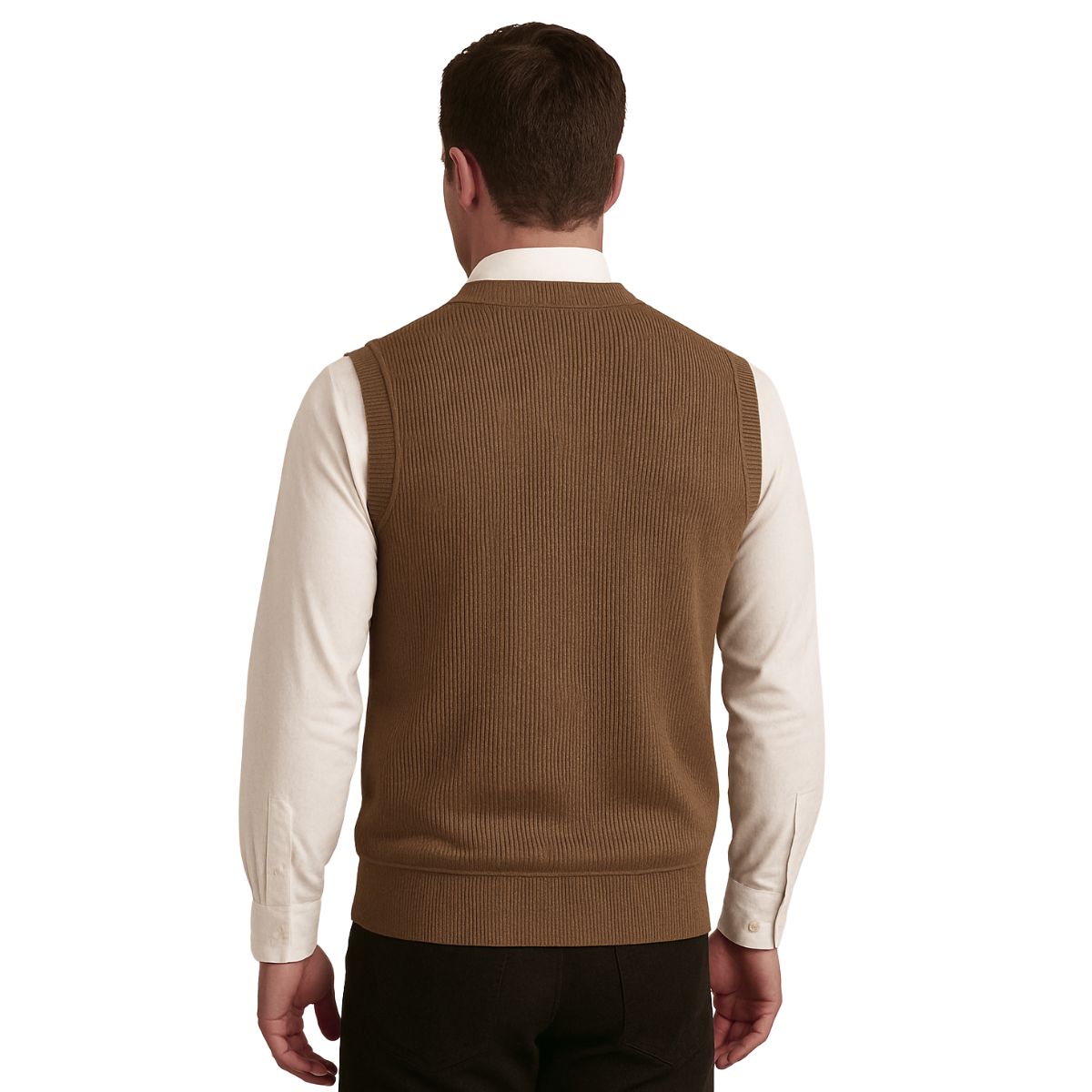 HG Men's Ribbed V-Neck Sleeveless Sweater - Otter Brown
