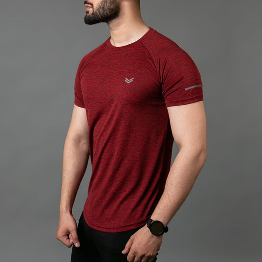 Maroon Melange  Quick Dry Tee With Reflective Detailing