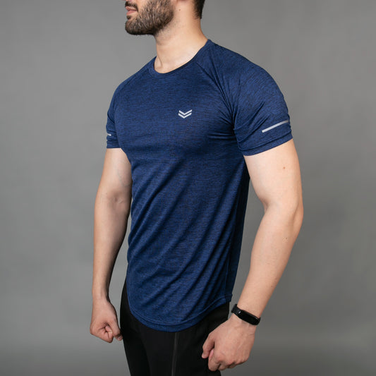 Premium Navy Melange Quick Dry T-Shirt With Reflective Detailing