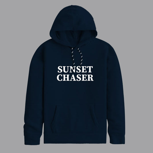 "Sunset Chaser" Printed Ripple Fleece Hoodie - Navy