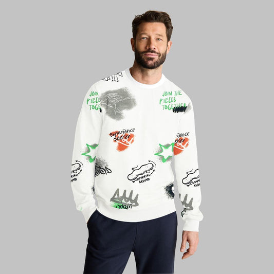 All Over Graphic Printed Sweat Shirt - White